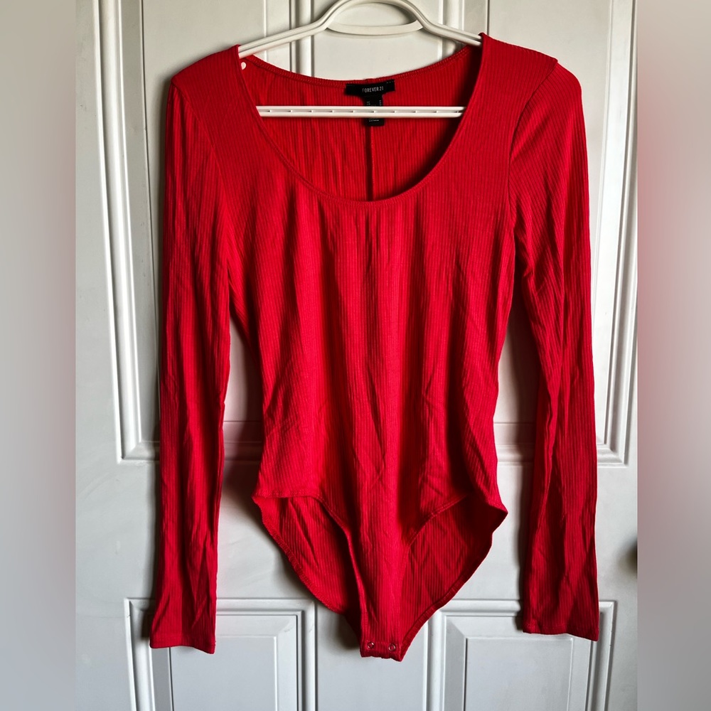 Forever 21 | Medium Pink Ribbed Long Sleeve Bodysuit